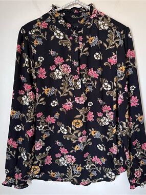 PREMISE, WOMEN'S size Medium BLACK FLORAL PRINT BLOUSE, LONG SLEEVES, NWOT